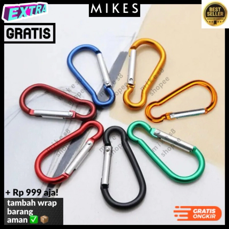 Gantungan Kunci Carabiner Ori / Warna Warni Aluminium Alloy 5D Shape Karabiner Snaphook