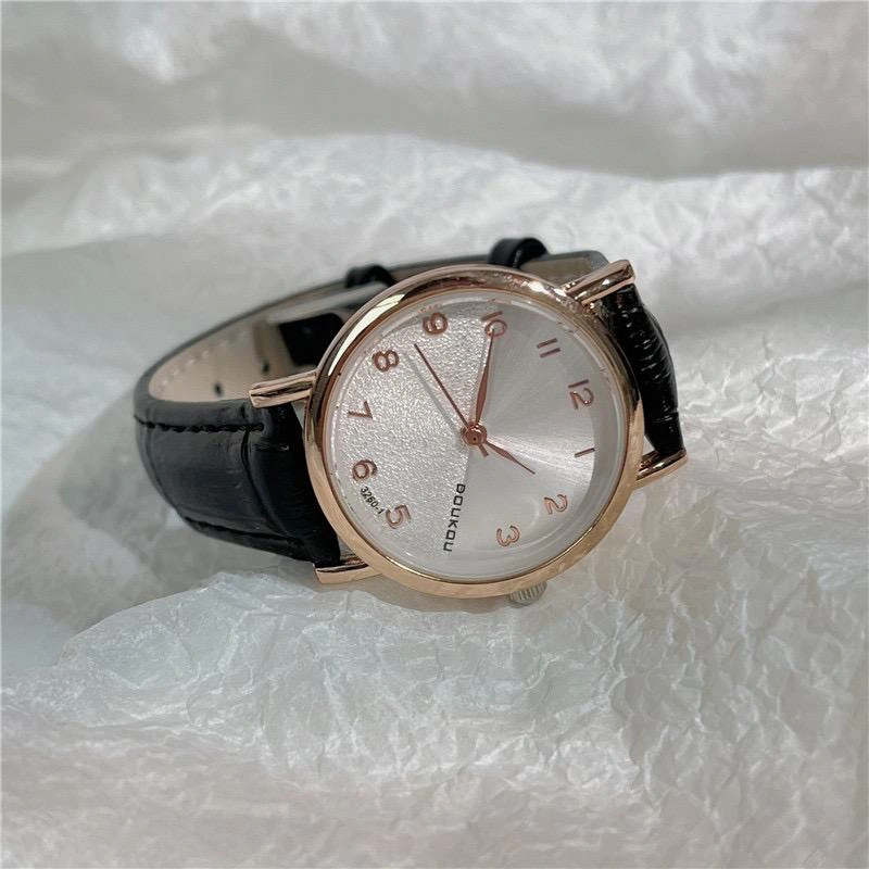 Barbee Jam Tangan Wanita Fashion Tali Kulit Bulat Doukou Jam Analog Vintage Elegant Casual