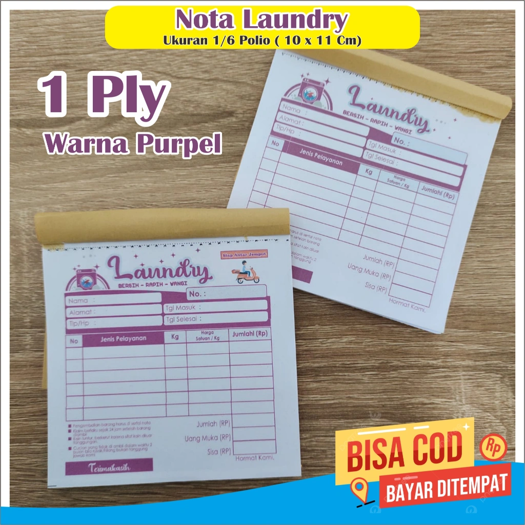 nota laundry mini 1 ply ukuran 1/6 polio buku nota londry warna purpel