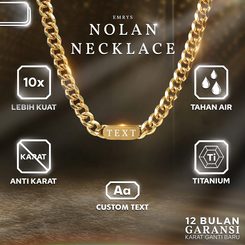 BUY 1 FREE 1 GIFT Emrys Necklace NOLAN Real Titanium Anti Karat Kalung Titanium Pria Wanita