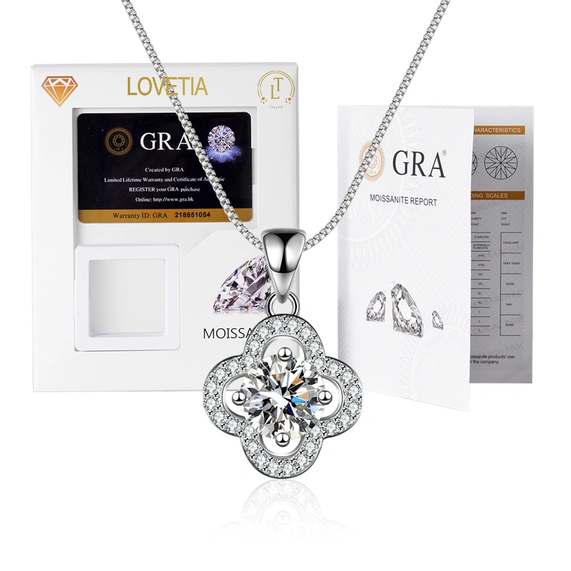 LOVETIA Clover Moissanite Necklace 1.0 Ct Perak 925 Sertifikat GRA BTXL020