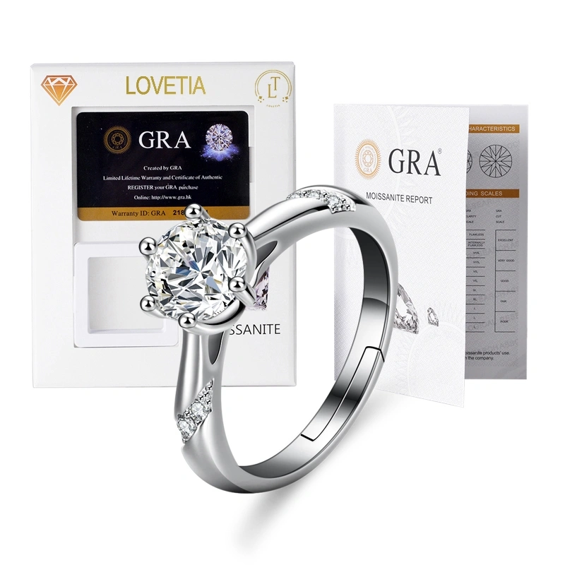 LOVETIA Cincin Moissanit 1.0 Ct Perak 925 Sertifikat GRA BTJZ001