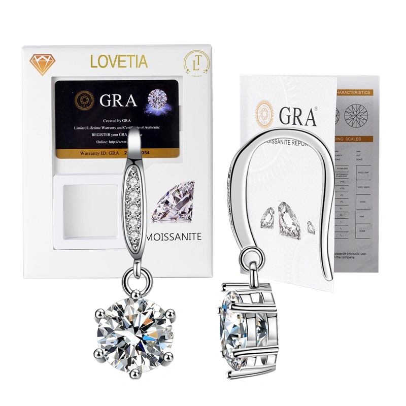 LOVETIA Anting Moissanite Wanita 1.0 Ct Perak 925 Sertifikat GRA BTEZ011