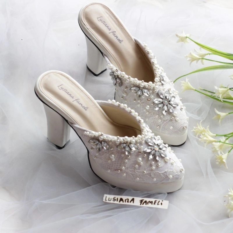 Hanaryi I lusiana fameli heels kondangan Payet mewah 30 warna sepatu nikahan kondangan hak 9 sampai 12 cm sepatu custom brideshoes heels kondangan modeling sepatu wisuda warna putih hak platform