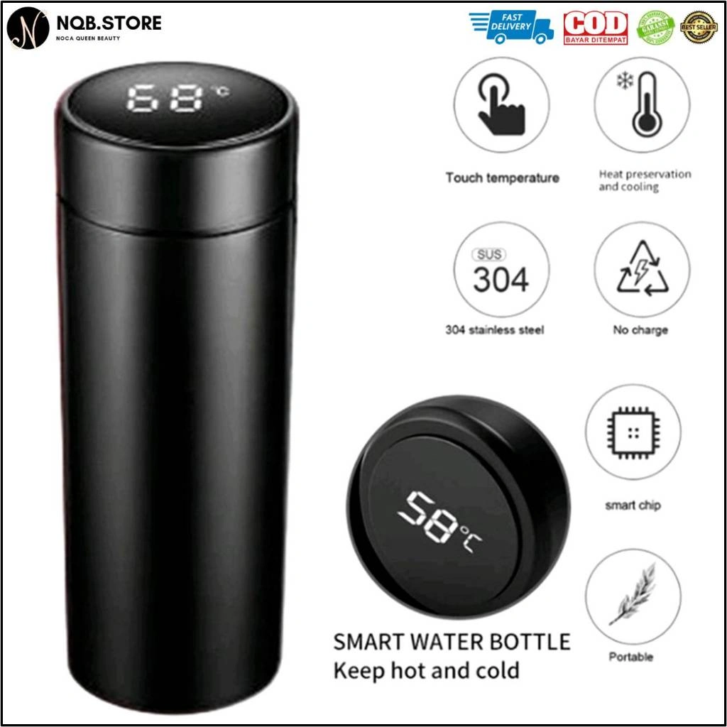 NQB - TERMOS SUHU - Smart Thermos Air Panas Dingin Botol Minum LED Display Tutup Indikator Water Bottle - 480 ML