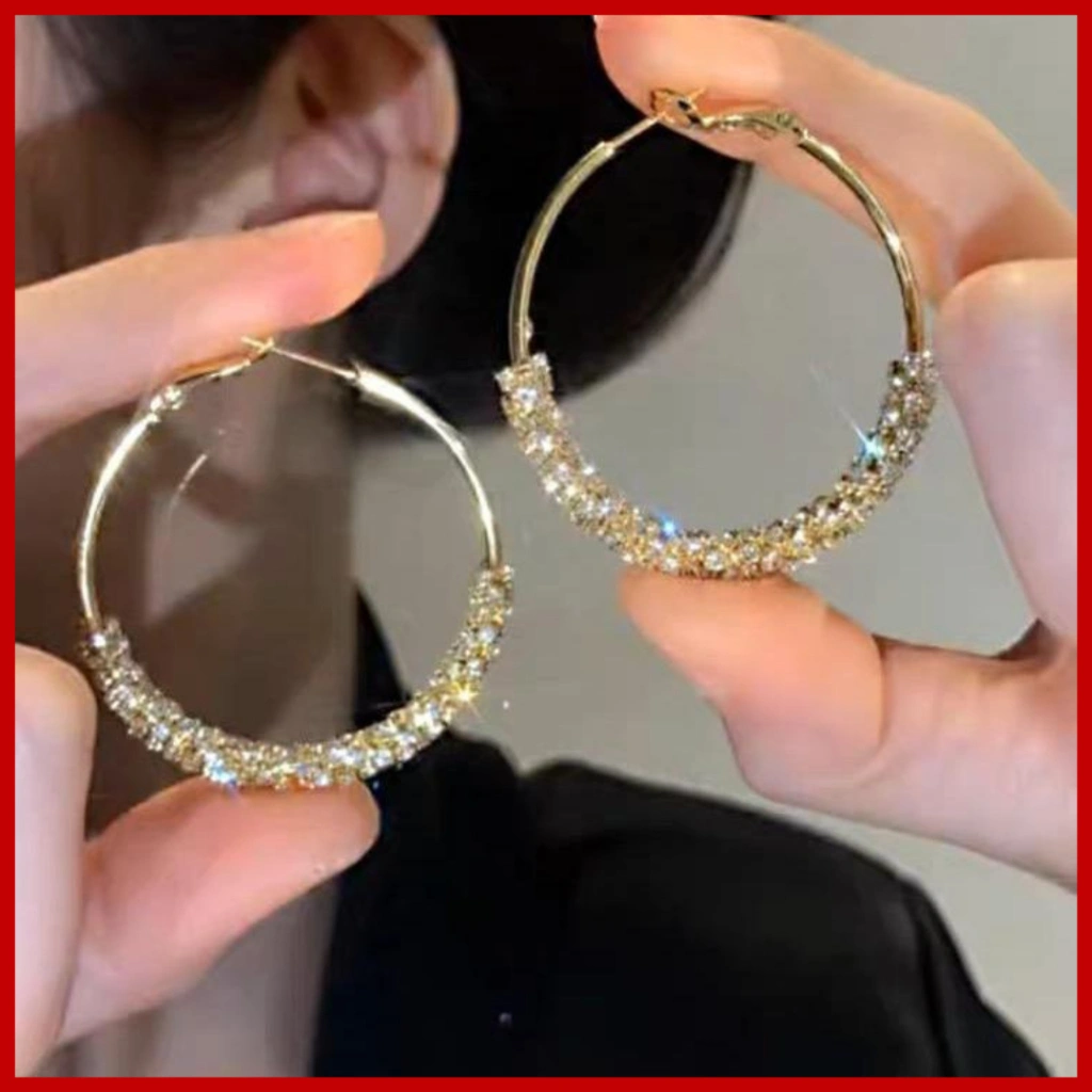 AT43 - ANTING SHAPE RING hoop gold permata putih clip korea elegan simple titanium steel/Anting Hoop Wanita Fashion Korea Round Circle Bulat