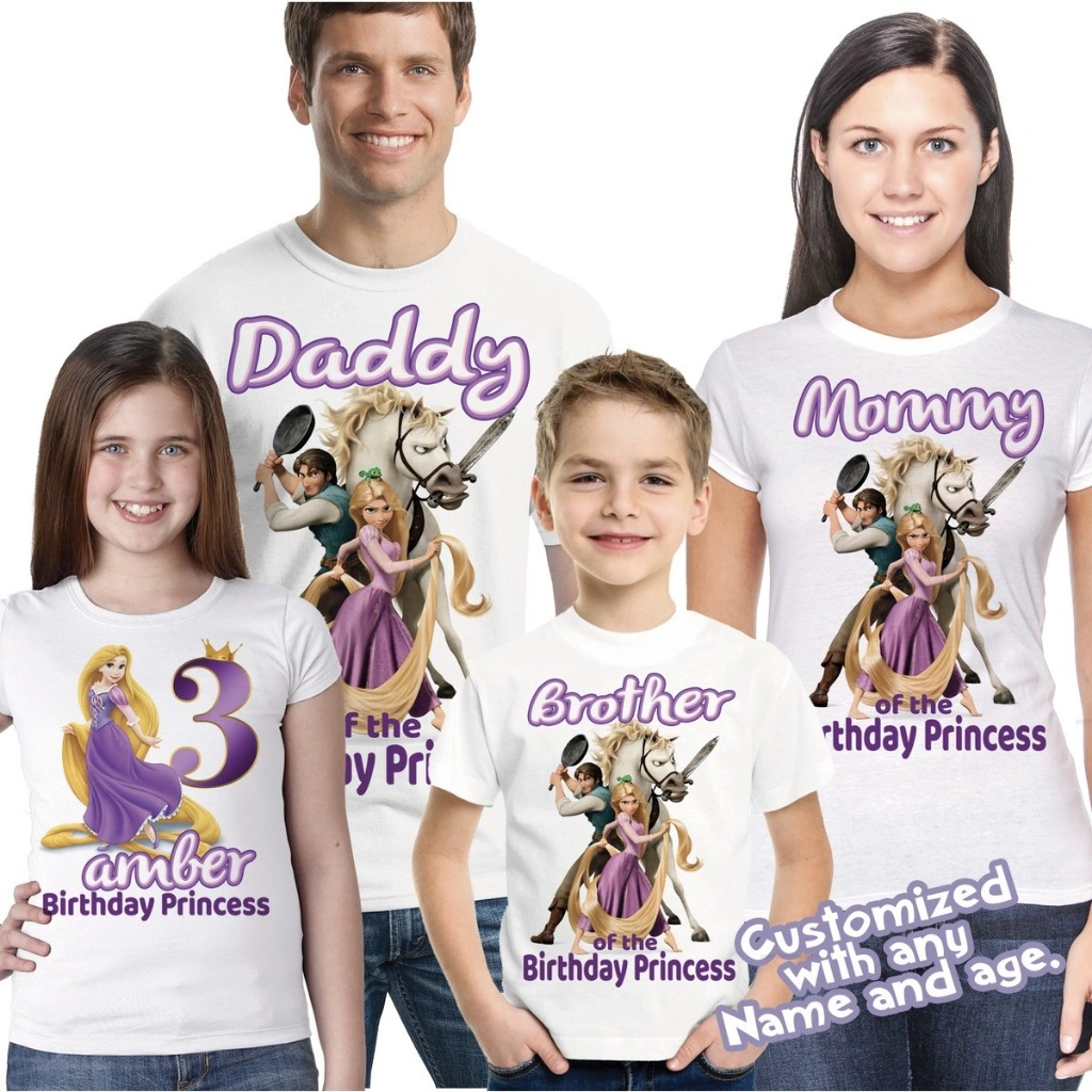 Herlin Collection_Kaos Couple Keluarga Birthday Princess Rapunzel Tulisan Ungu_Kaos anak dan dewasa