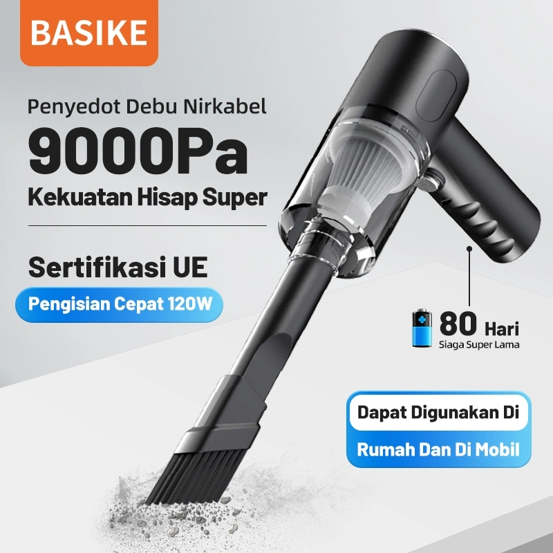 (HOT)BASIKE Penyedot Debu Nirkabel 9000Pa Kekuatan Hisap Super 120W Pengisian Cepat Siaga Super Lama