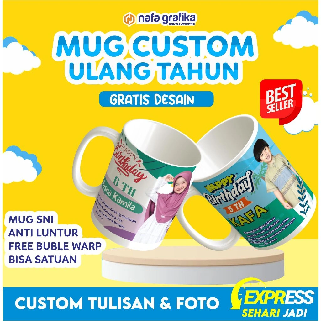 MUG CUSTOM SOUVENIR KADO HADIAH ULANG TAHUN ANAK UNIK MURAH LUCU SEHARI JADI GELAS CANGKIR OLEH OLEH