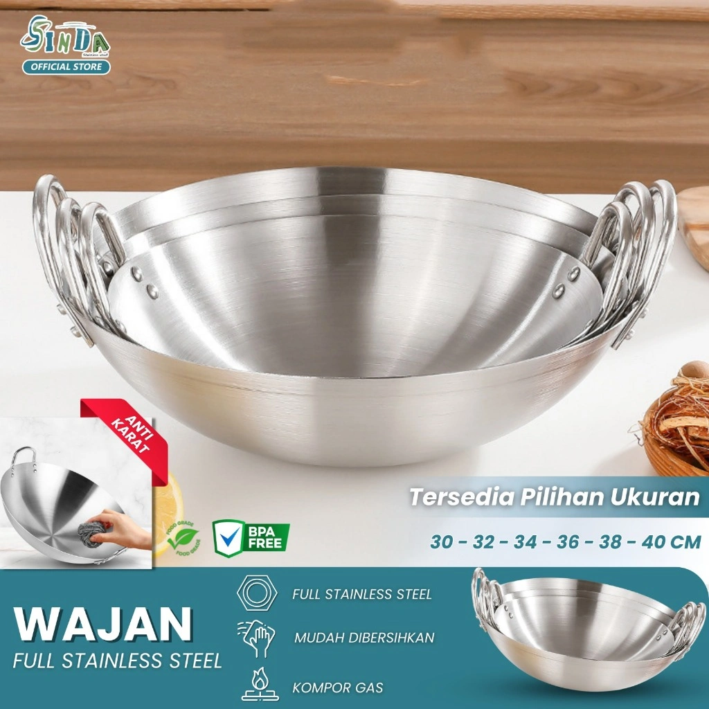 Sinda Wajan Penggorengan Stainless Steel Anti Lengket, Tebal dan Tahan Lama