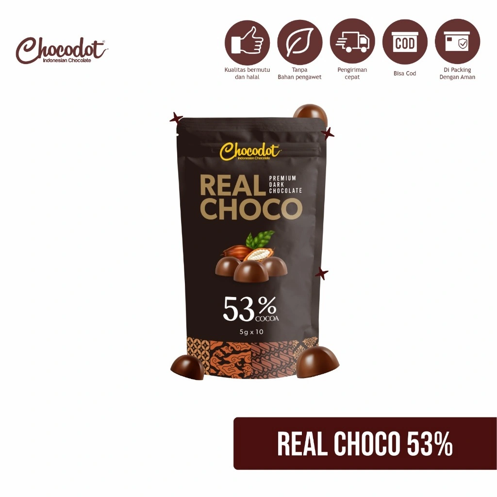 New Product Coklat Chocodot Real Choco Premium Dark Chocolate 53% Cocoa 50g