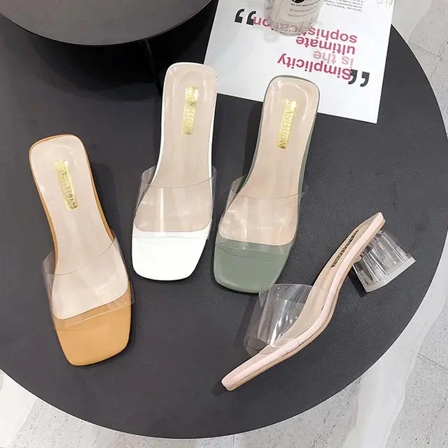 SAHYLA Sandal wanita block hels hak kaca 5 cm kokop mika