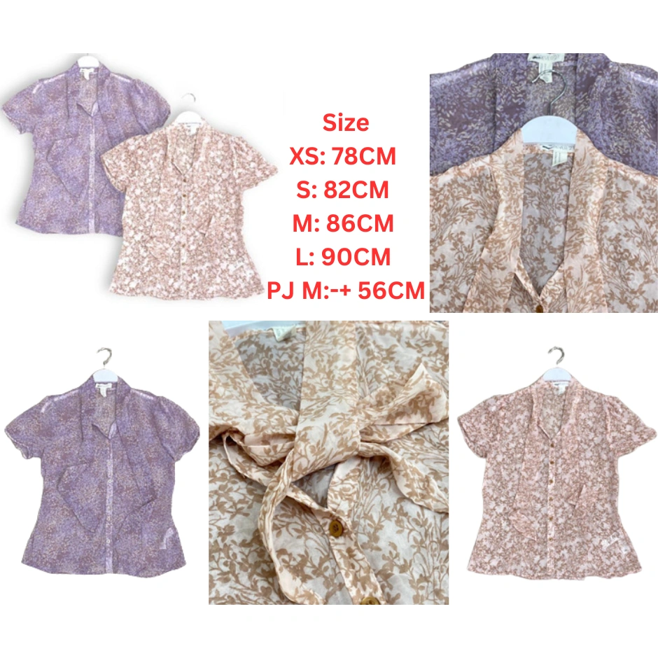 Blouse Atasan Wanita Pita Lengan Pendek Kancing Kerah Bulat Blus Wanita Kerah Oneck Lengan Pendek