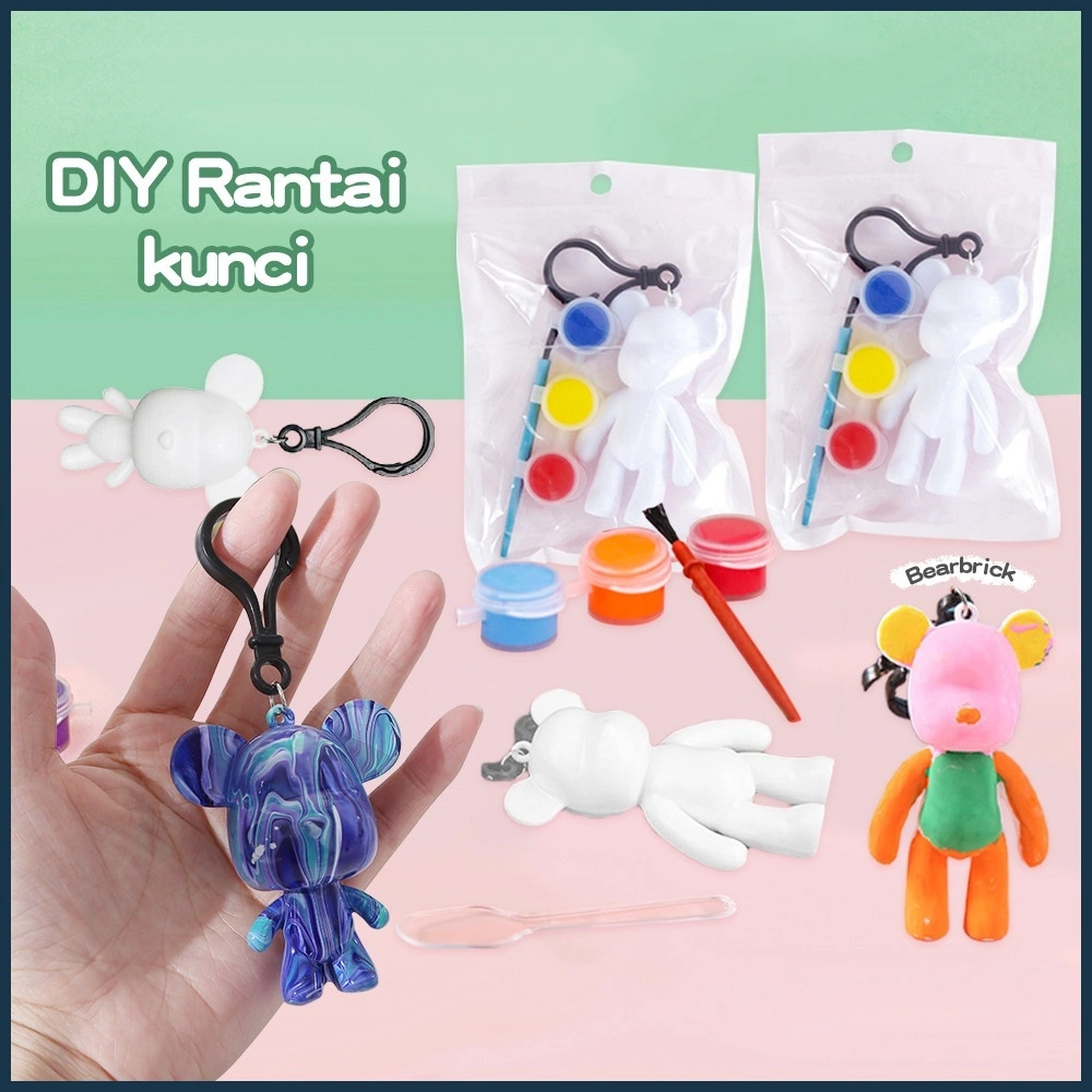 Kit Gantungan Kunci DIY Beruang Cair: Warna Cat yang Menarik untuk Set Kunci CAT, Mainan Edukatif Anak (Free Cat dan kuas)