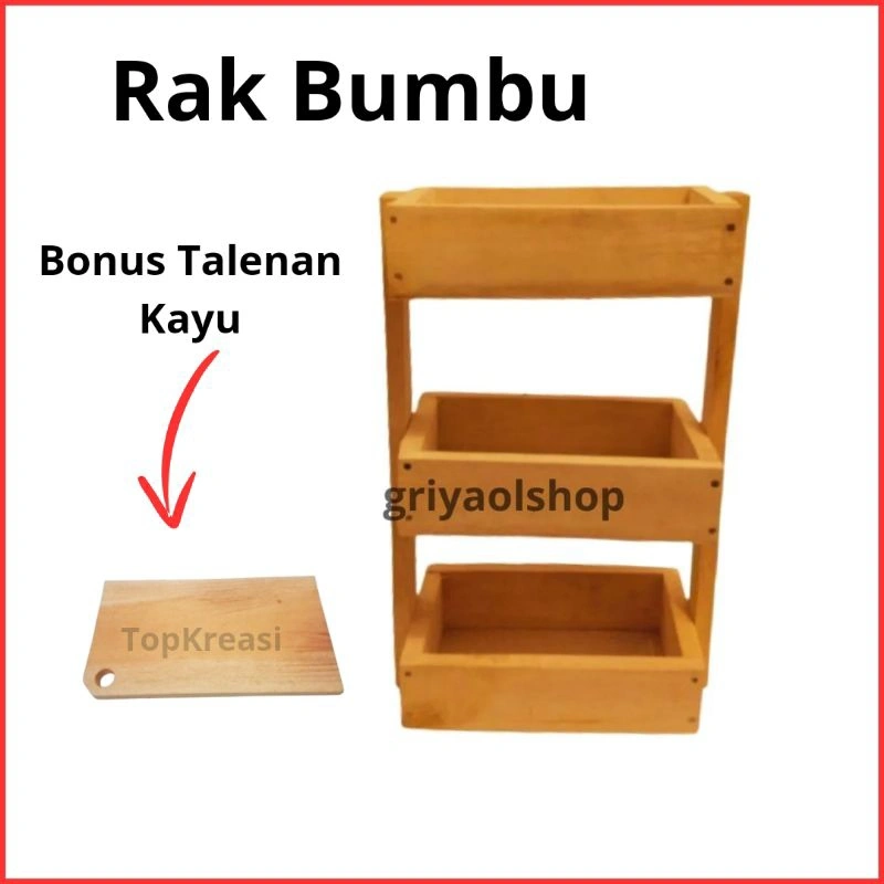 Rak Bumbu Dapur Kayu 3 Susun Serbaguna / Rak Bawang Telur / Rak Buah