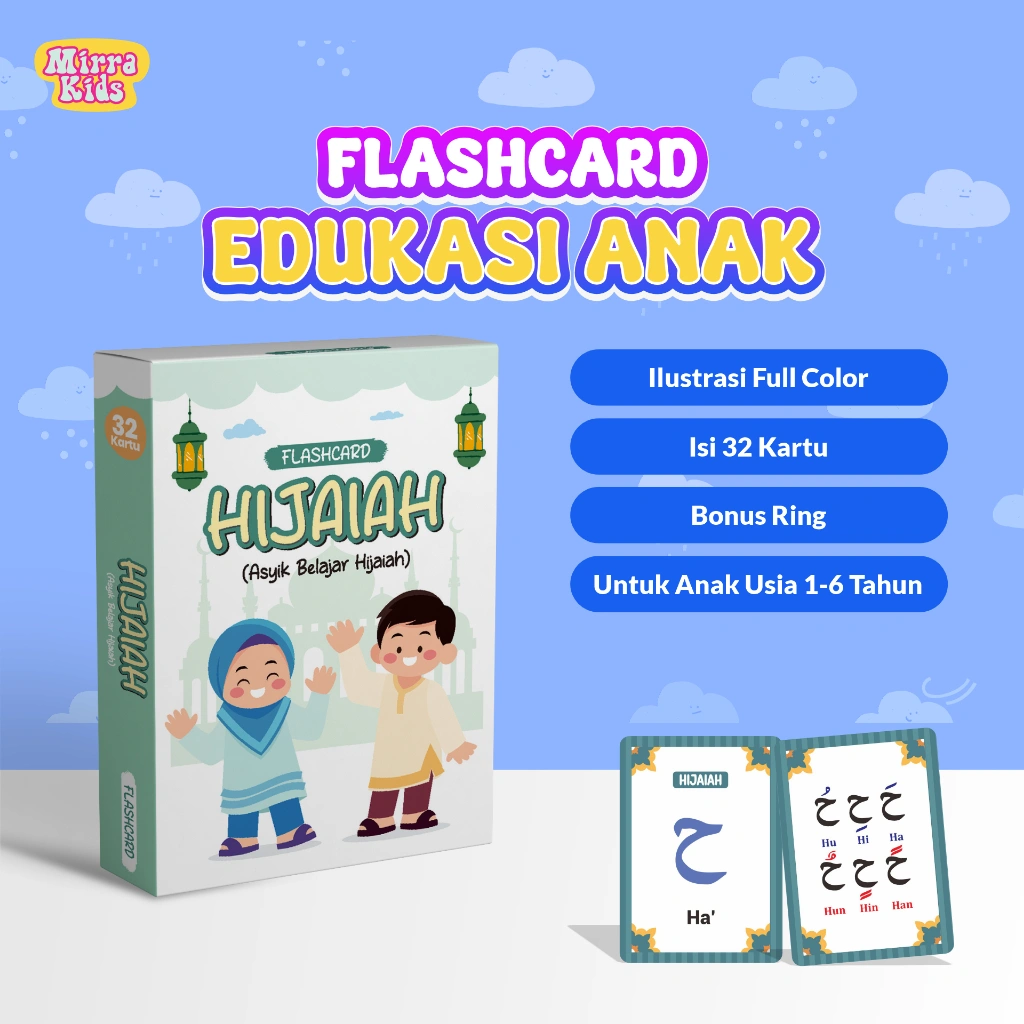 Flashcard Edukasi Anak | Mengenal Hijaiyah | Asyik Belajar Hijaiyah | Isi 32 Kartu