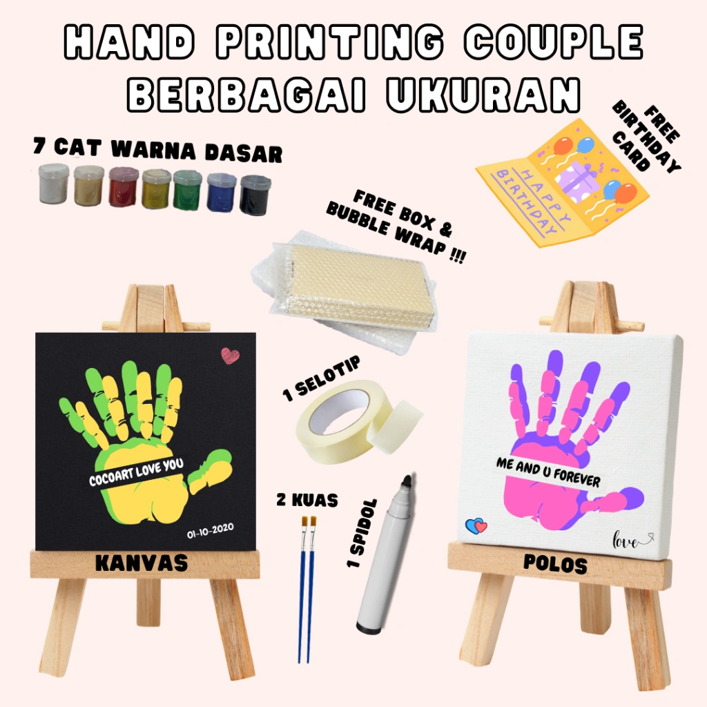 DIY Hand Printing Kit | Hand Painting Kit Couple | Kanvas Cap Tangan Couple | Canvas Lukis [7 Warna Cat] I [free box]