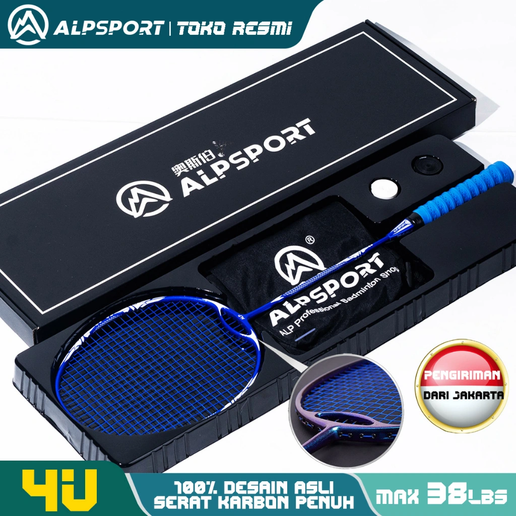 ALPSPORT ZHANYU Power Lock + Rangka Penahan Angin 38LBS 4U G5 Raket BuluTangkis100% Desain Asli T800 Serat Karbon Senar Dan Grip Terpasang Reket Profesional Kelas Turnamen Biru Didesain Untuk PELAJAR Yang Raket Pemula Rsl Yonex Liling Victor ALP Racket