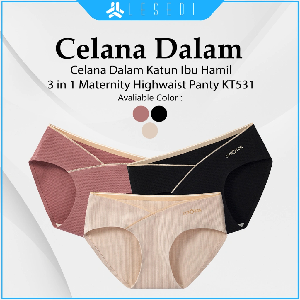 LESEDI Celana Dalam Katun Ibu Hamil 3in1 Maternity Highwaist Panty Wanita KT531