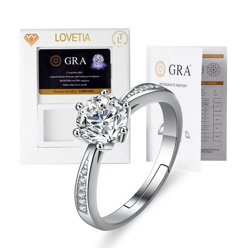 LOVETIA Cincin Moissanite Wanita 1.0 Ct s925 Perak Sertifikat GRA BTJZ008