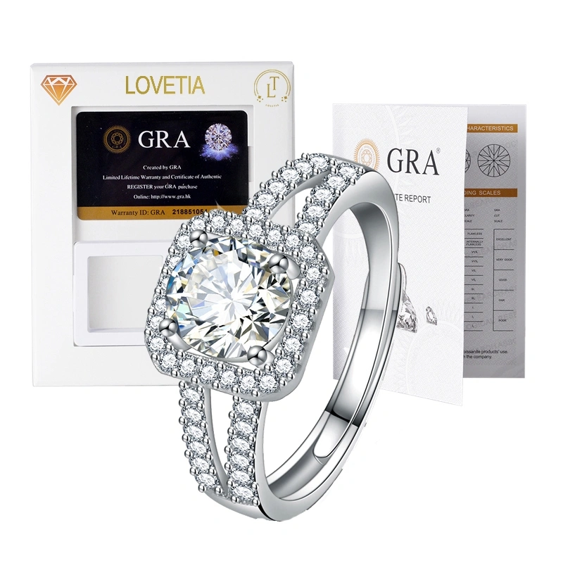 LOVETIA Cincin Moissanite Square 1.0 Ct Sertifikat GRA BTJZ023