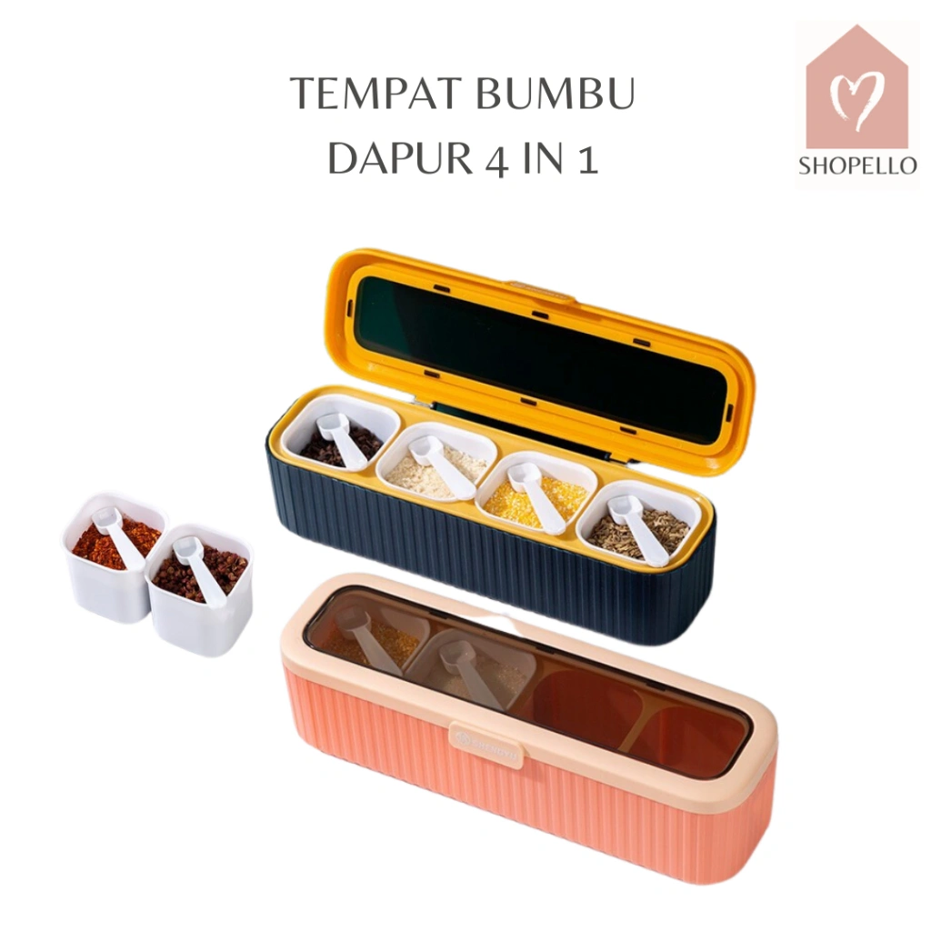 Shopello Rak Bumbu Dapur Sekat 4 in 1 Kotak Penyimpanan Bumbu Serbaguna Kotak Bumbu Dapur