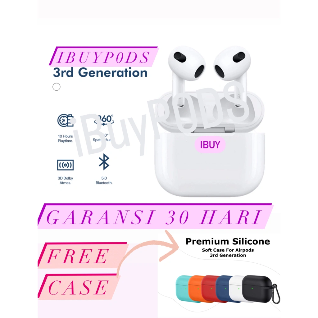 [FREE CASE] GRNSI 30 HARI - iBUY P.0.D.S Gen 3 2024 TWS Headset Bluetooth Charging Case Stereo Henset Earpods