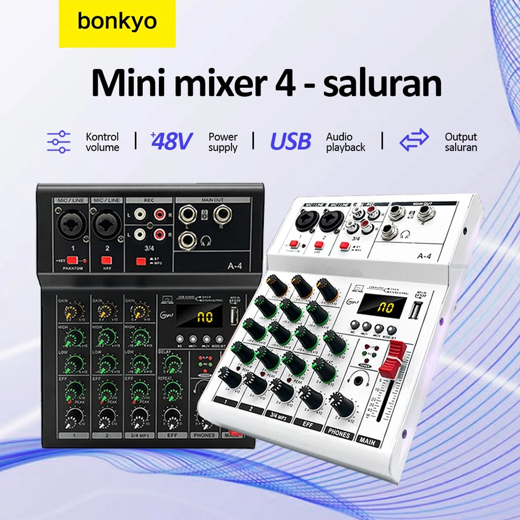 bonkyo Pm4 mixer sound audio system Bluetooth dsp USB 4 channel mini audio interface for recording 48v mixer with equalizer