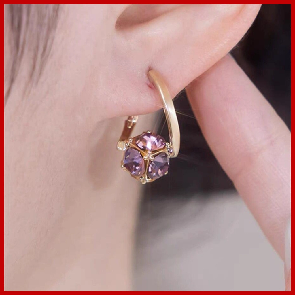 AT110 - ANTING YURA BALL PERMATA PUTIH UNGU CLIP KOREA TITANIUM STUD