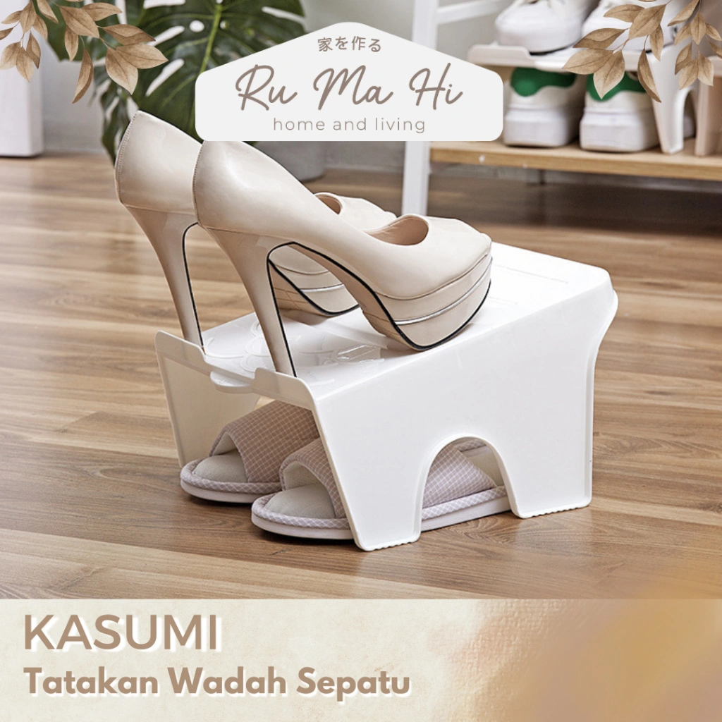 RUMAHI -KASUMI Wadah Tingkat Sepatu Minimalis Rak Tingkat Sendal Simpan Penyimpanan Sepatu Hak Estetis Organizer Tingkat Sepatu Praktis Organiser Sendal Mudah