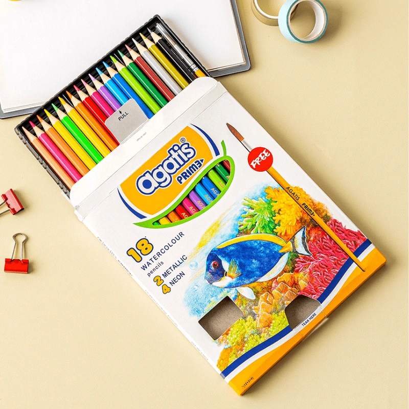 Agatis Pensil Warna Watercolor 18 Warna [PRIME Series] - Kualitas Premium | Profesional & Mudah Larut Air