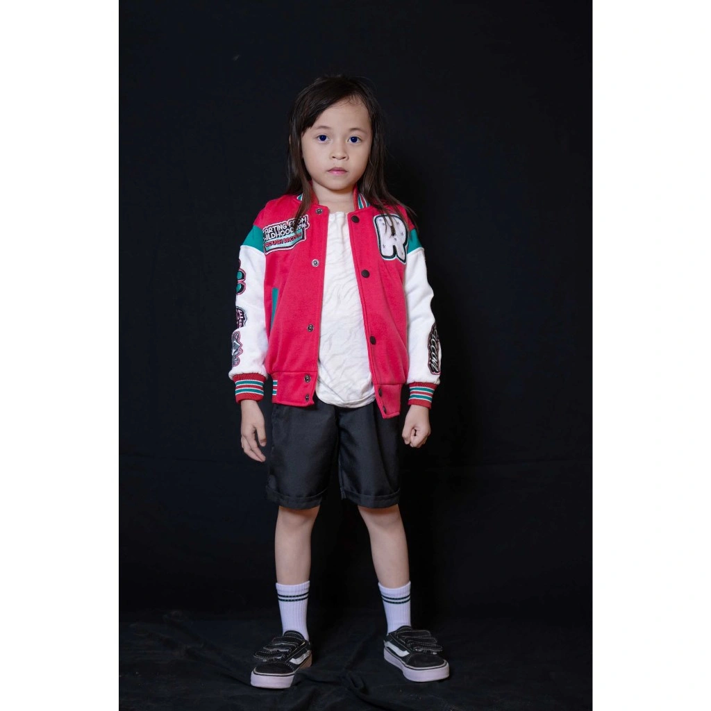 ROUGH RACOON jaket varsity anak perempuan pink fanta