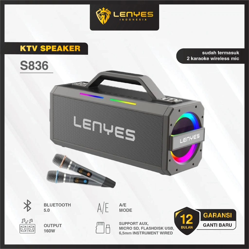 LENYES S836 300W Outdoor KTV Wireless Speaker + Microphone Karaoke Bluetooth 5.0 DSP Super Power Subwoofer TWS