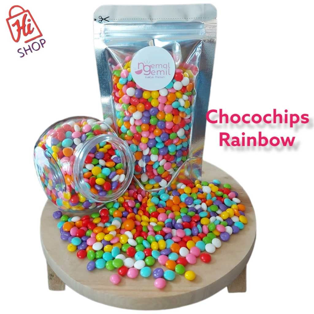 Chocochips Pipih Warna Warni Chocochips Bulat Rainbow Sprinkle Topping Hiasan Kue Donut Pop Ice Kualitas Premium