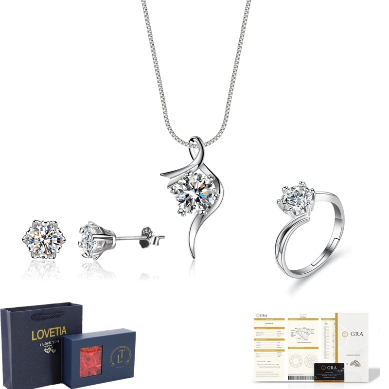 LOVETIA Set Perhiasan Moissanite Anting Perak 925 Sertifikat GRA BTTZ002