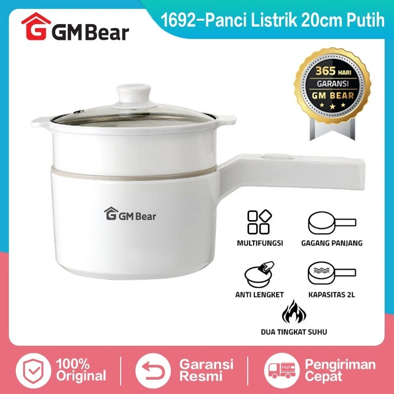 [INSTAN] GM Bear Panci Listrik Keramik (2 in 1) 1692 Putih,Hijau, Pink Electric Cooking Pot