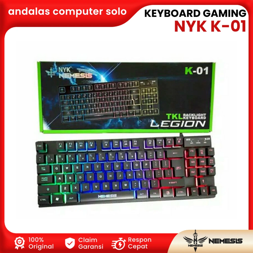 Keyboard Gaming Game NYK TKL Backlight K-01 RGB Aksesories Komputer PC