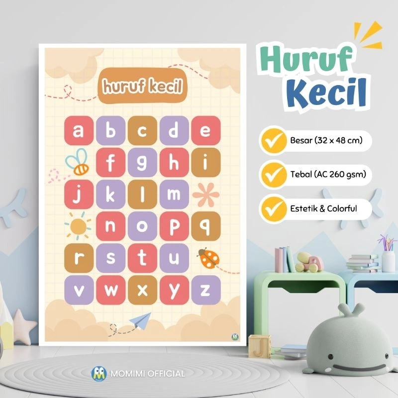 Poster HURUF KECIL Edukasi Belajar Anak Usia Dini PAUD, Toddler, TK Colorful Estetik Aesthetic