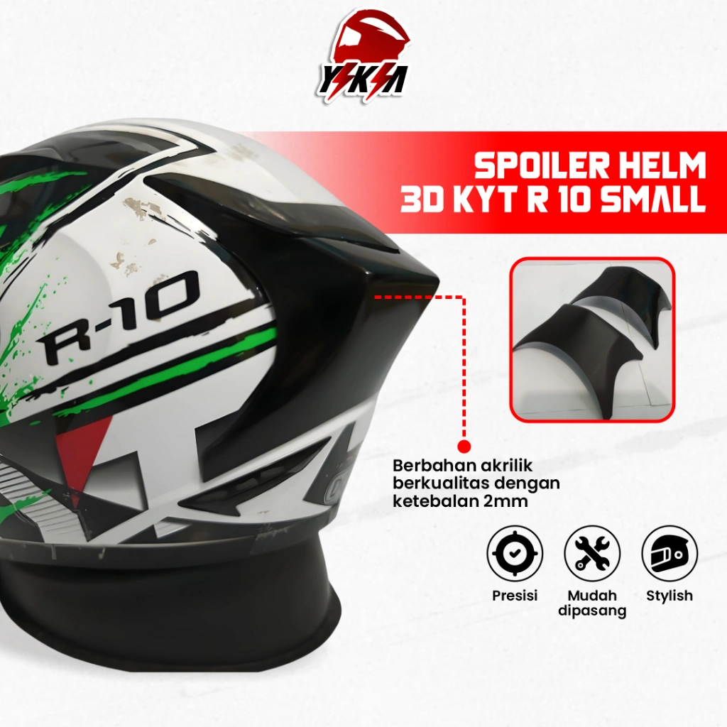 Spoiler Helm KYT R10 Small 3D Bahan Akrilik Tebal 2mm Presisi Sudah Termasuk Perekat 3M