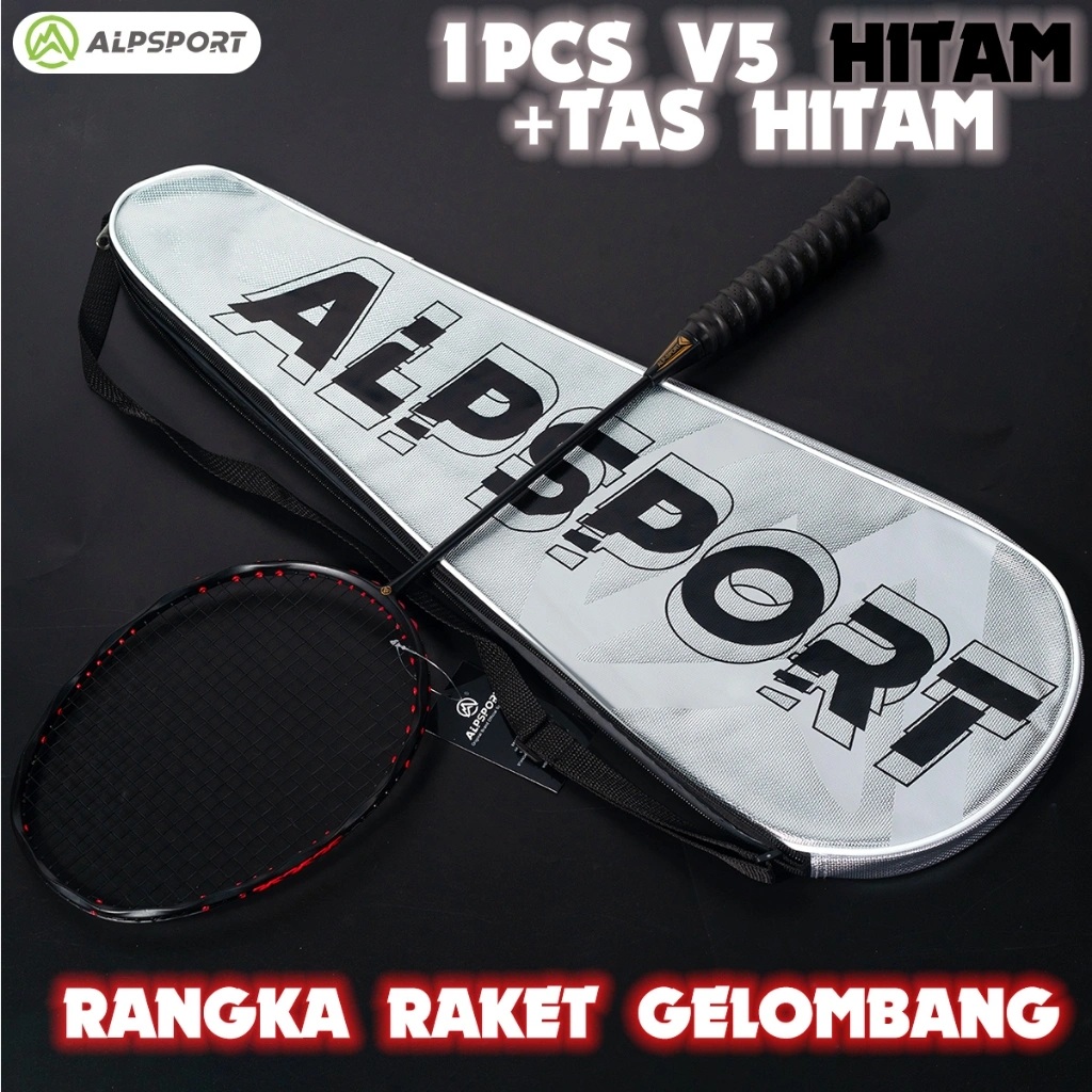 ALPSPORT New V5 5U Raket Bulutangkis Hitam/Merah/Ungu/Putih/Merah Muda Original 100% Serat Karbon Penuh Desain Pria Dan Wanita Asli Asli untuk Badminton Racket Black Senar T800 Pegangan Dipasang Reket ALP Raket BuluTangkis Rsl Yonex Victor ALP Racket Ori