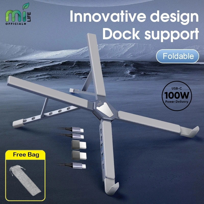 MILIFE Laptop Stand Hub PD 100W Aluminium Tablet Holder Foldable