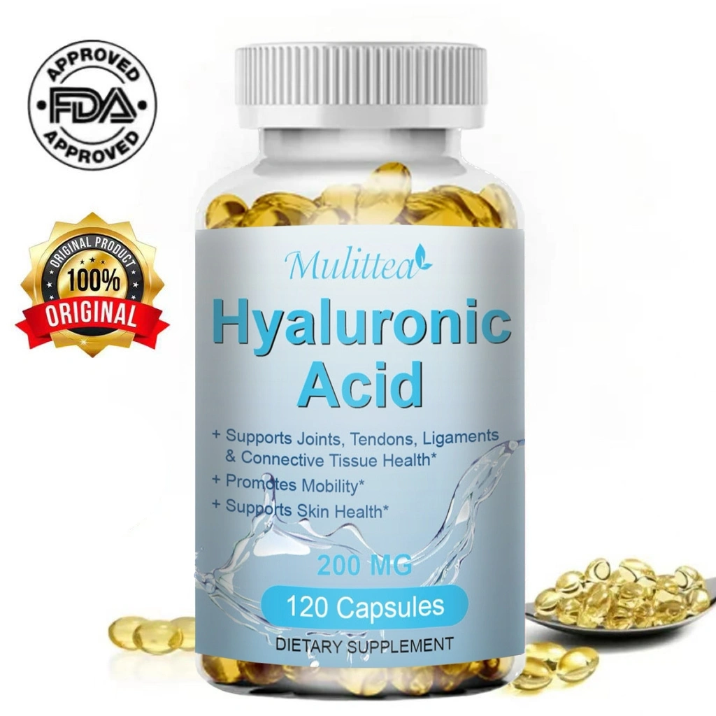 Mulittea Hyaluronic Acid 200mg with 25mg Vitamin C Per Serving Supports Skin Hydration, Joints Lubrication and Antioxidant -Beauty Supplement 120PCS Suplemen Kecantikan untuk Hidrasi Kulit, Pelumasan Sendi dan Antioksidan