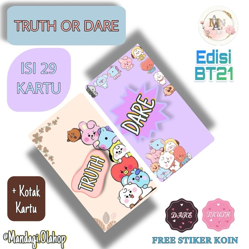 Truth or Dare anak versi bt21 || ToD anak Tema 1 isi 29 packing Kotak Kartu || Kartu Permainan Truth or Dare || Kartu Permainan ToD || Kartu Permainan Kekinian || Kartu Permainan Viral