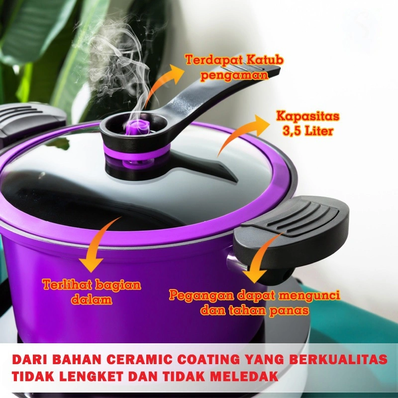 Panci Presto Viral Diameter Anti Lengket Panci Telfon Pressure Cooker 3.5 Liter 22cm
