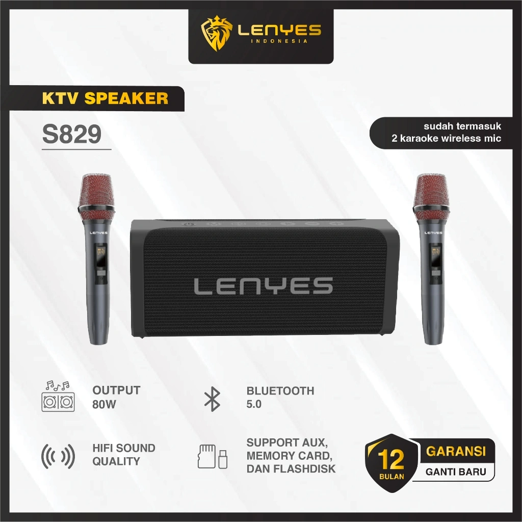 LENYES S829 80W Portable KTV Wireless Speaker + Microphone Karaoke Bluetooth 5.0 Heavy Bass TWS