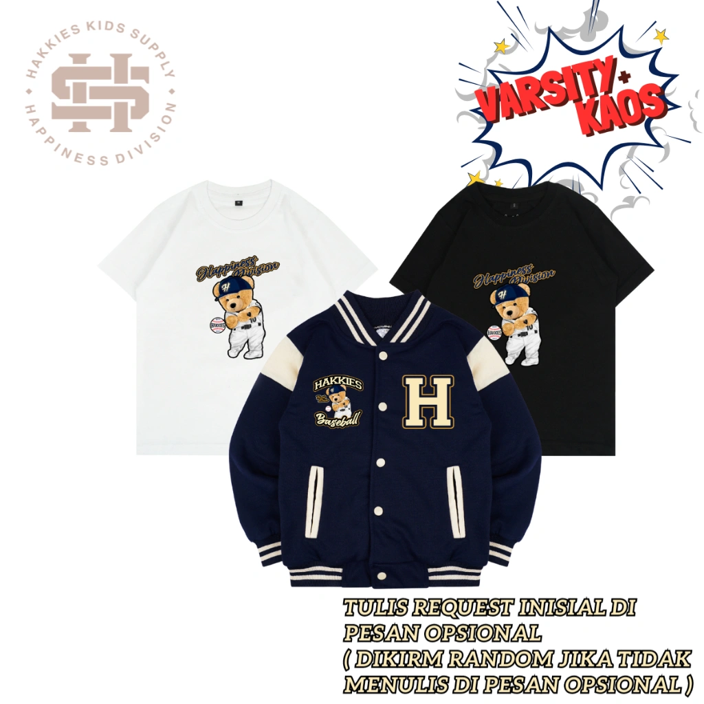 HAKKIES Varsity Jacket Baseball Beruang Anak Inisial A-Z Laki Laki Perempuan Umur 1 - 12 Tahun Tahun