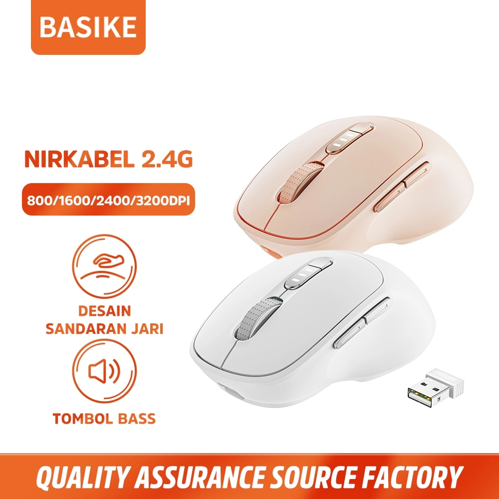 BASIKE Mouse Wireless Gaming Mini Portabel 3200DPI 4 Switch 500mAh Rechargeable Type-C Fast Charging