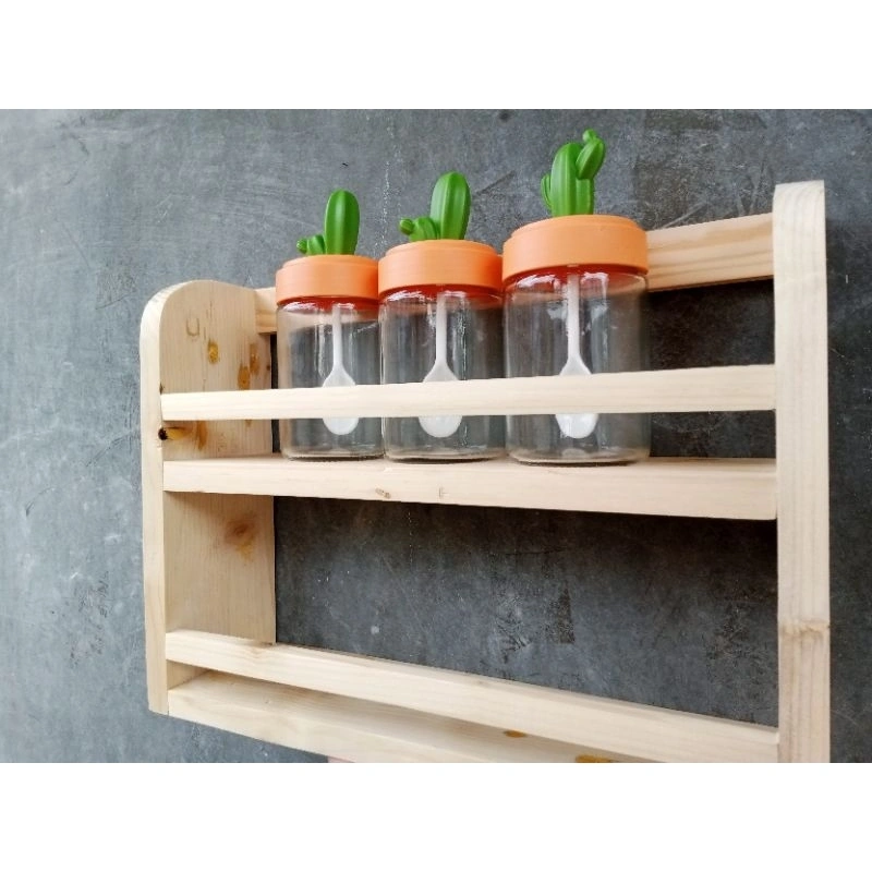 Rak bumbu dapur dua susun minimalis kayu jati Belanda termurah