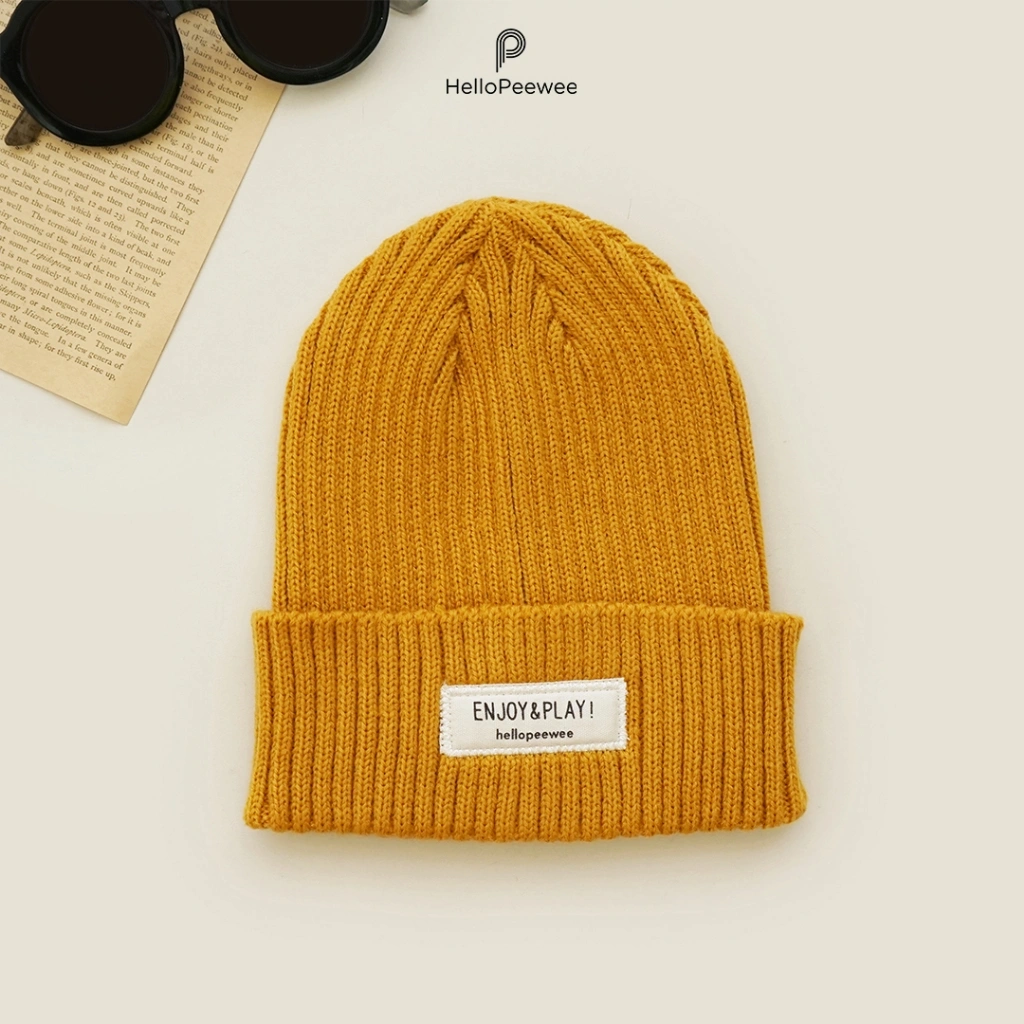 Peewee Beanie Hat Anak Laki-Laki Perempuan Topi Rajut Mustard Unisex 1-10 Tahun