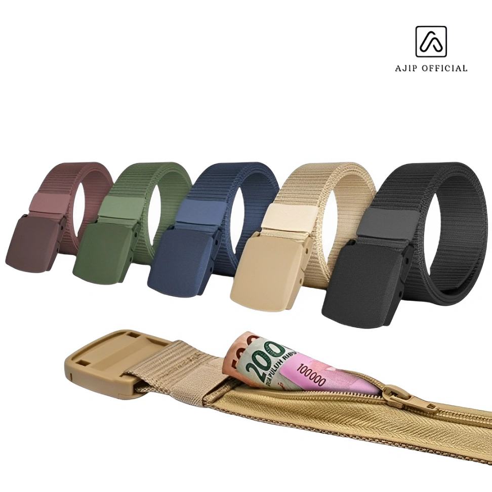 Ikat Pinggang Pria Sabuk Gesper Nylon Canvas Resleting Tactical Military Anti Metal Detector Belt